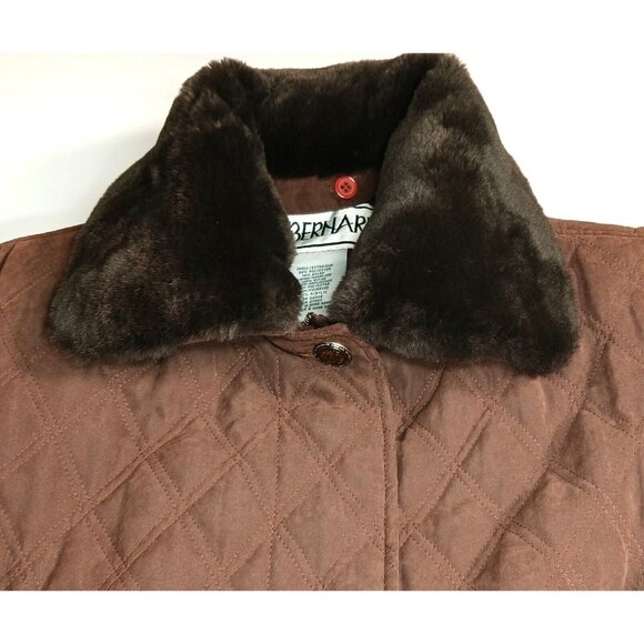 Vintage BERNARDO Faux Fur Removable Collar Quilted Coat Size M Brown - Picture 5 of 13